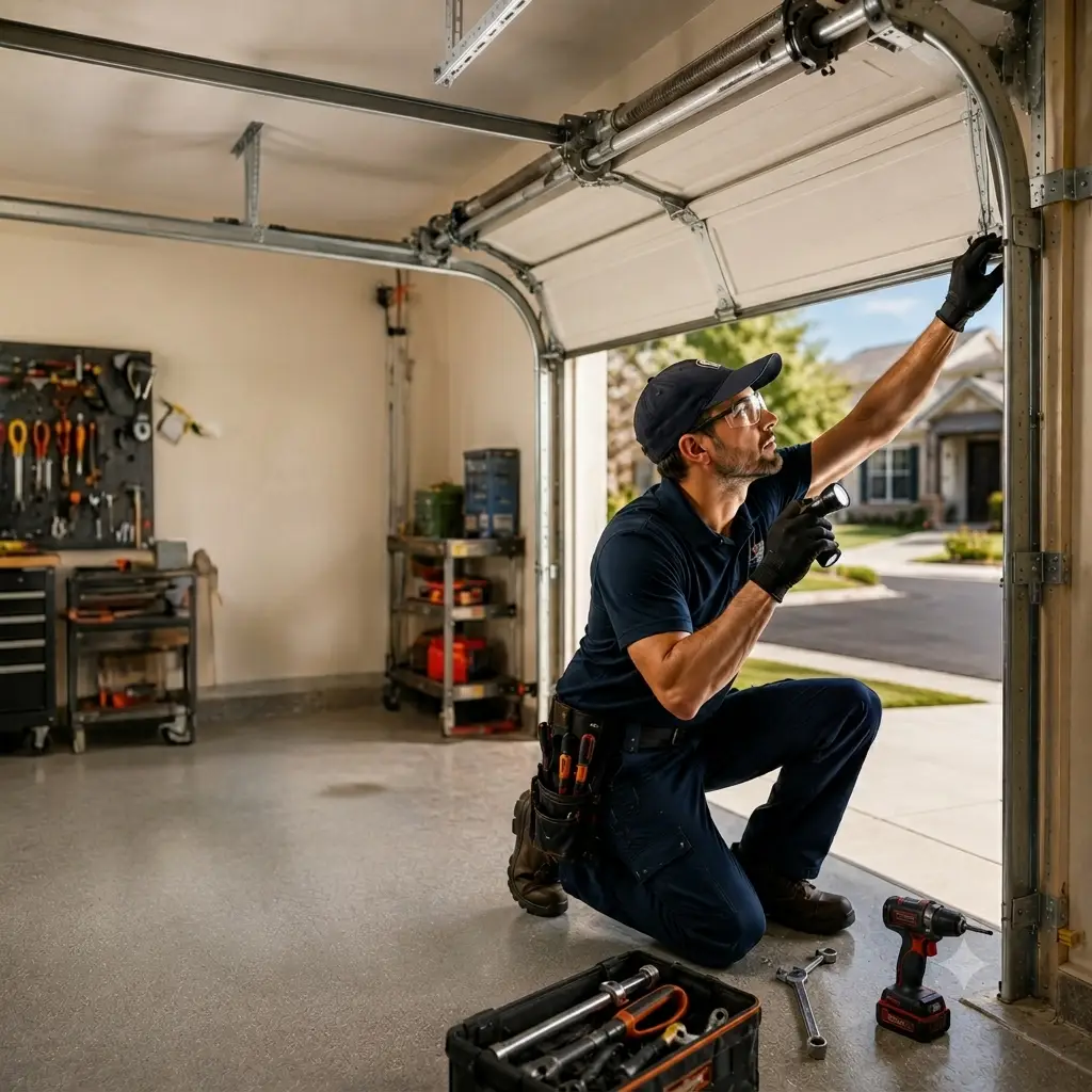 Garage Door The Colony Technician Inspecting Garage Door