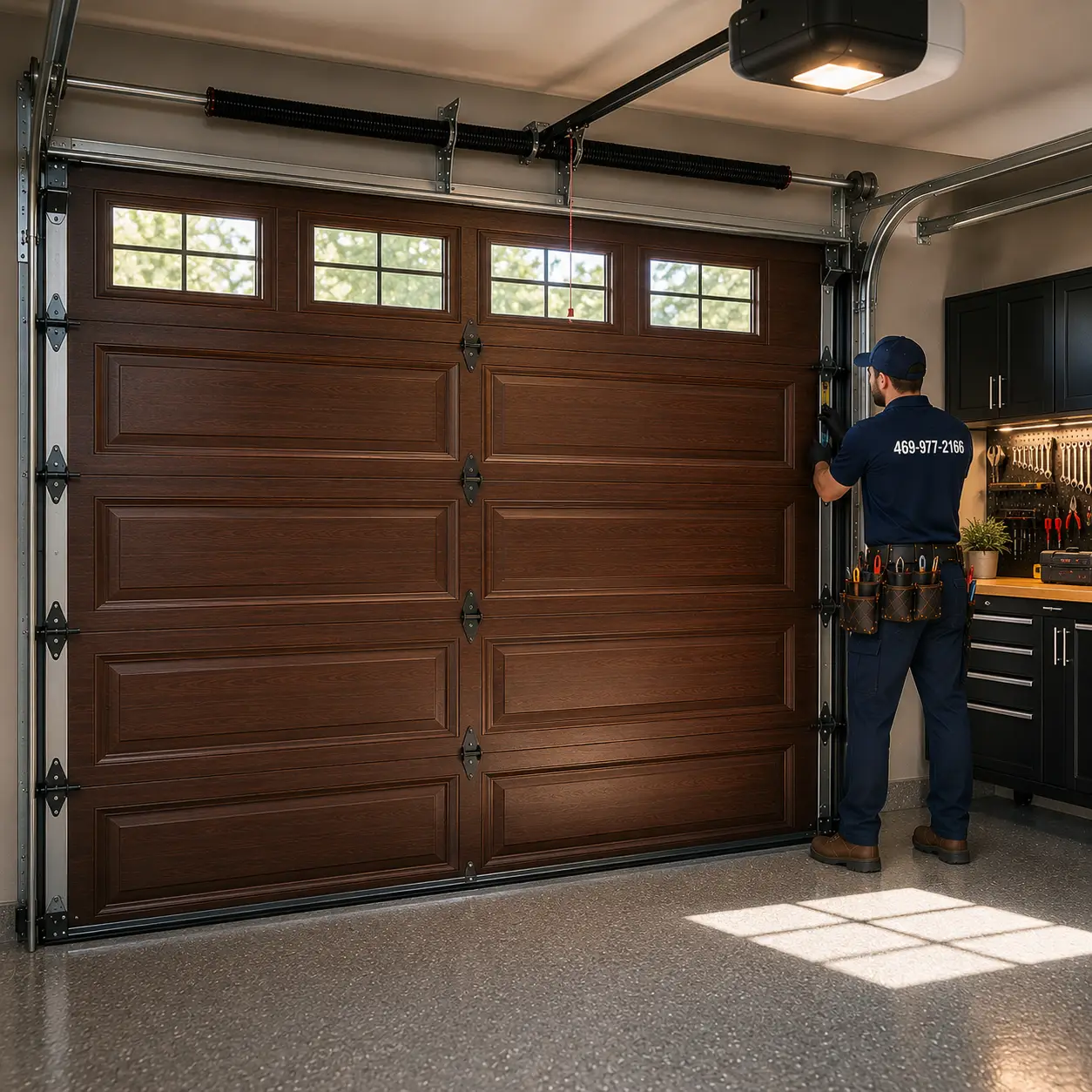 Insulated residential garage door installation